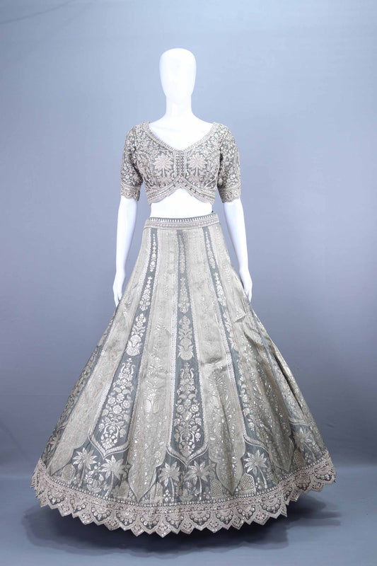 Sage Green Silk Bridal Lehenga Choli Designer Wedding Outfit