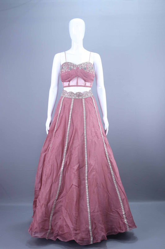 Dusty Pink Crop Top Lehenga with Jacket Designer Indo Western Outfit