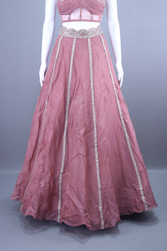 Dusty Pink Crop Top Lehenga with Jacket Designer Indo Western Outfit