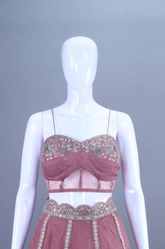 Dusty Pink Crop Top Lehenga with Jacket Designer Indo Western Outfit