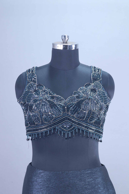 Designer Dark Grey Mermaid Lehenga Choli Layered Skirt Dupatta Set