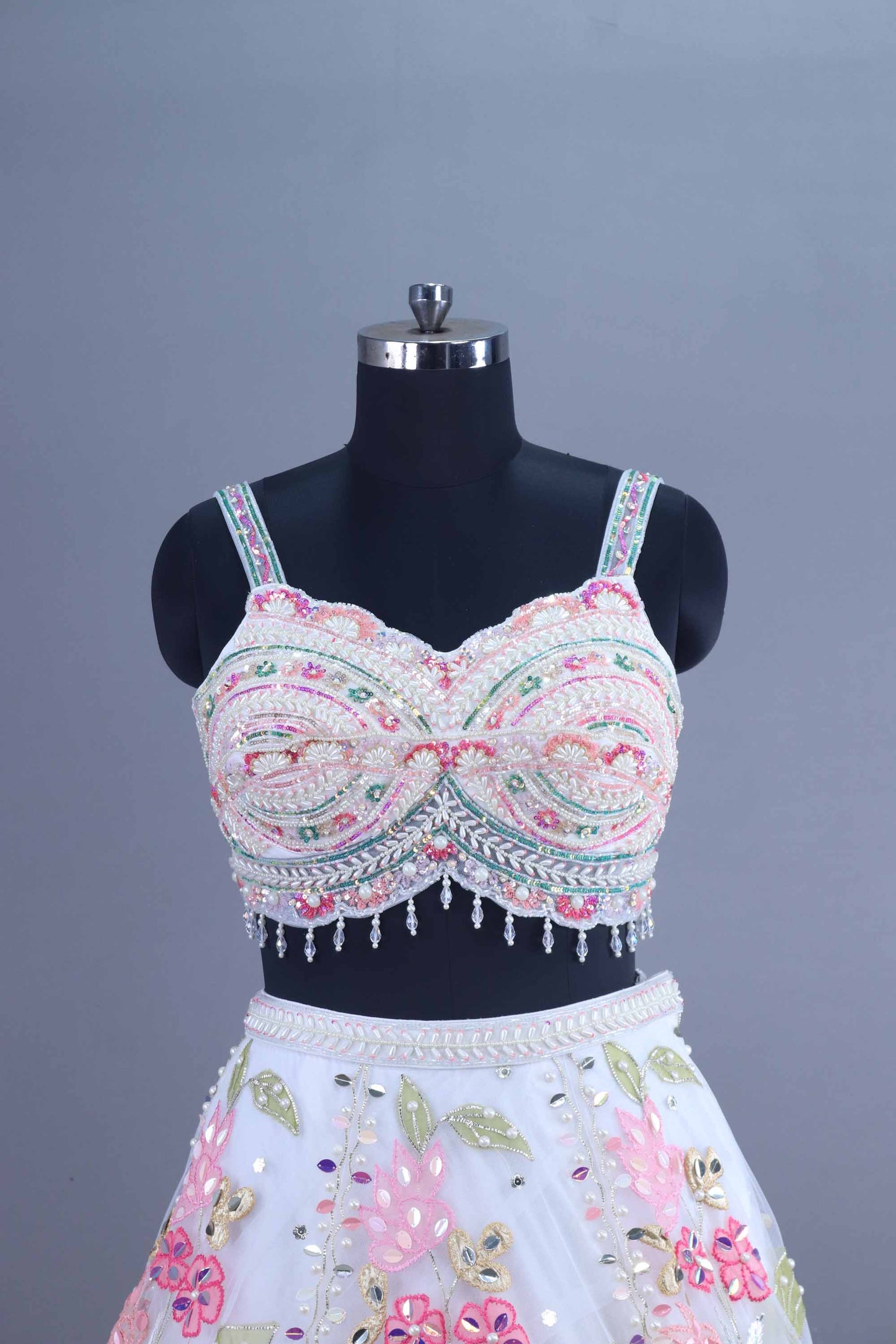 White Net Lehenga Choli with Beaded Cape Dupatta Party Wear