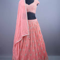 Peach Embroidered Silk Lehenga Choli with Dupatta