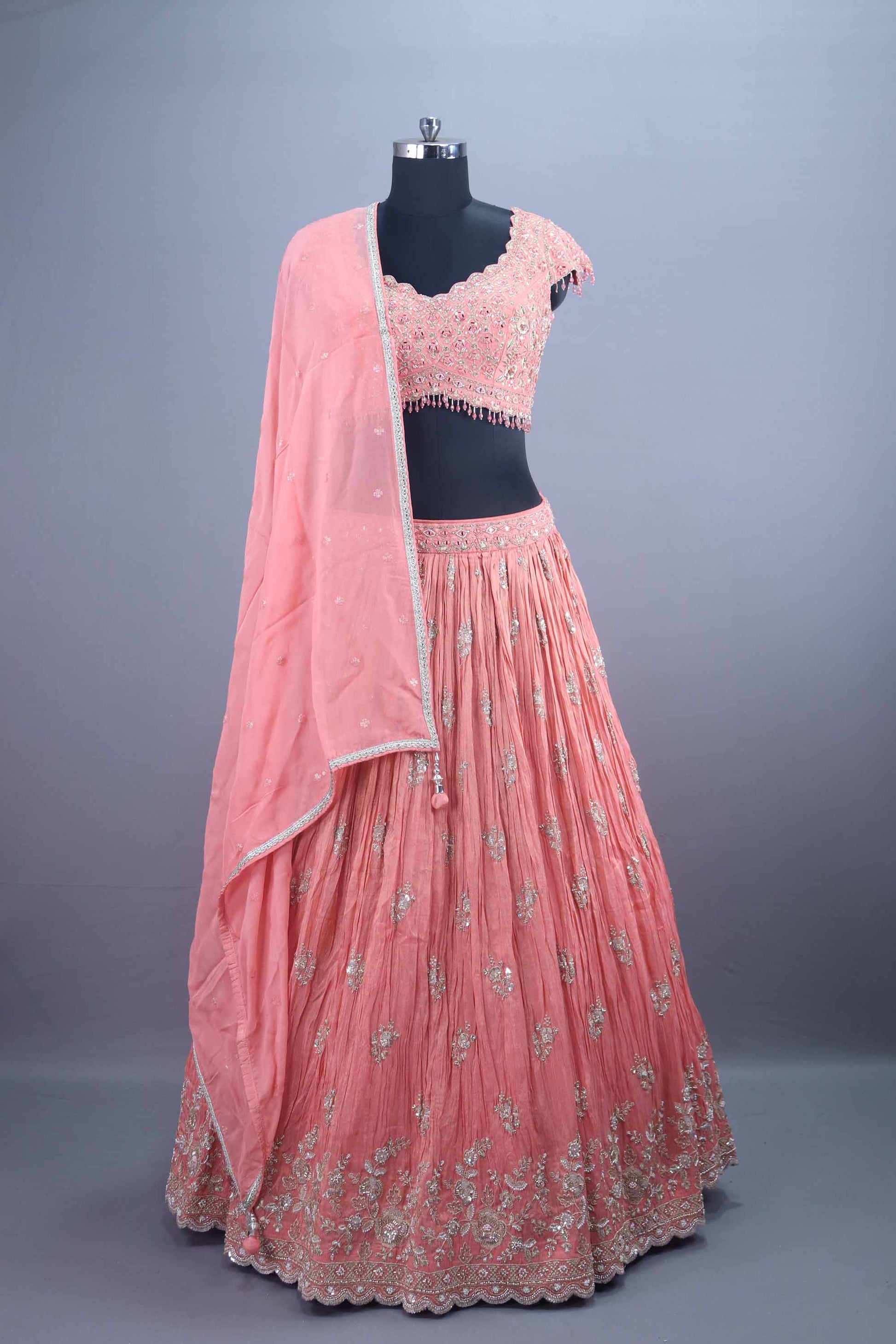 Peach Embroidered Silk Lehenga Choli with Dupatta