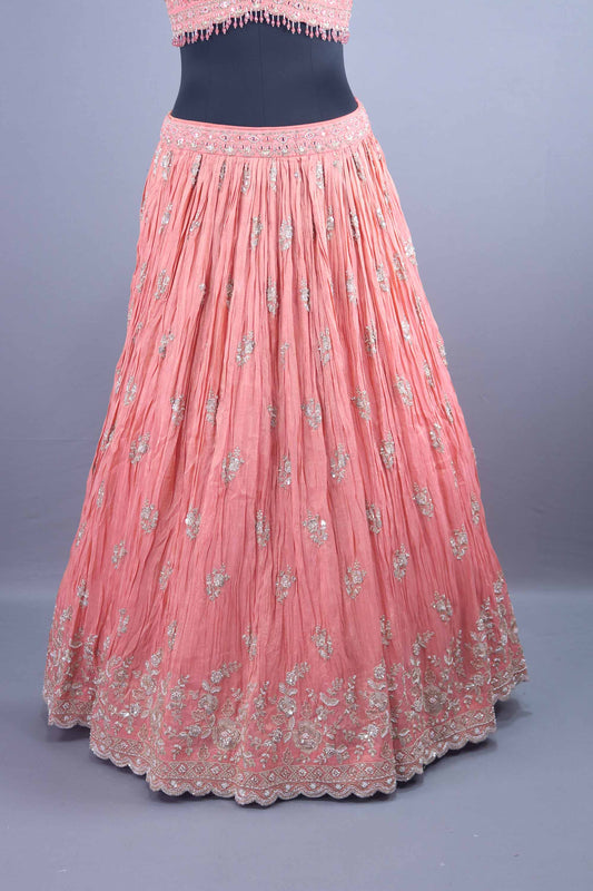Peach Embroidered Silk Lehenga Choli with Dupatta