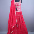 Designer Red Georgette Lehenga Choli Embroidered Dupatta