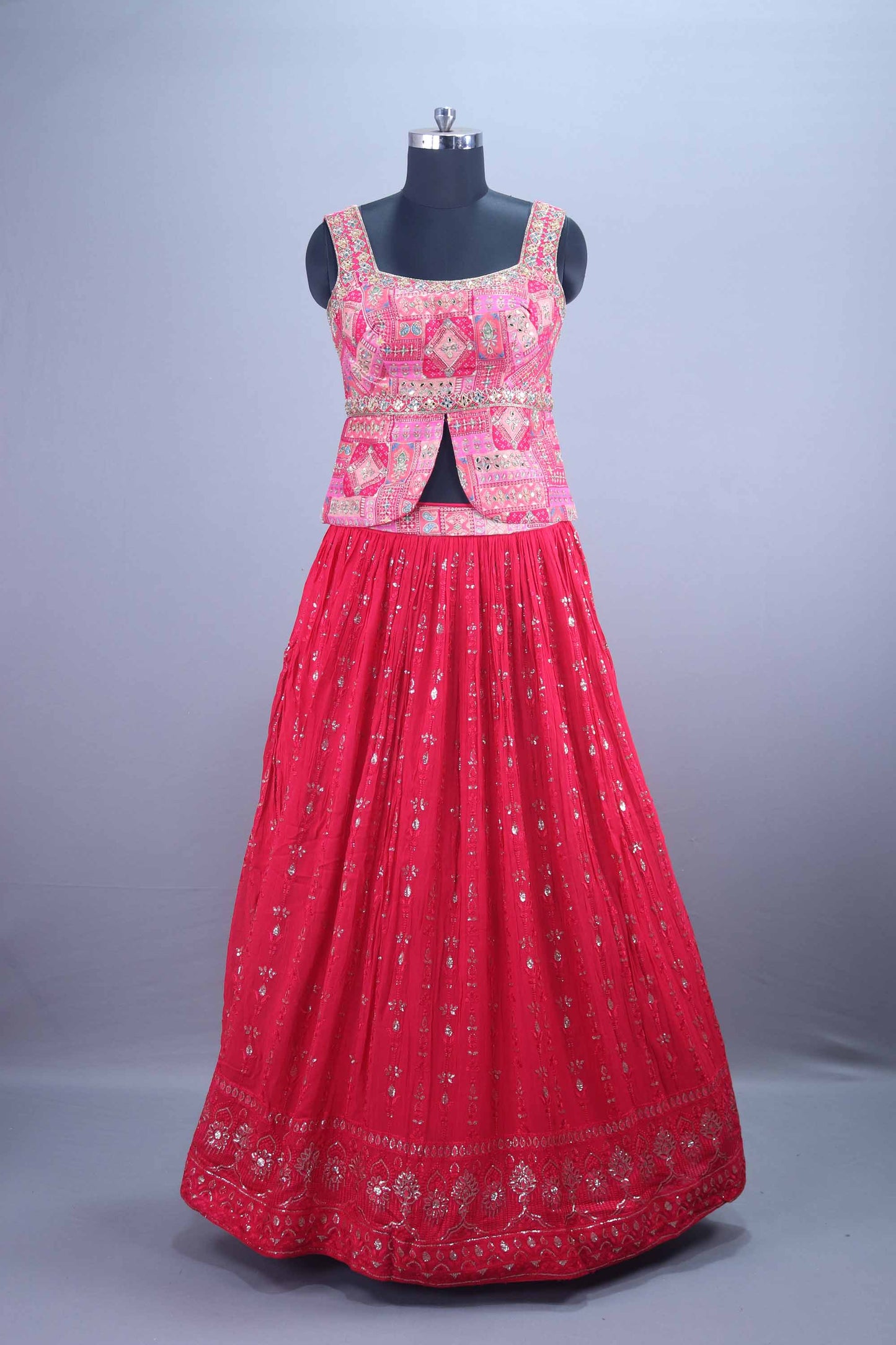 Designer Red Georgette Lehenga Choli Embroidered Dupatta