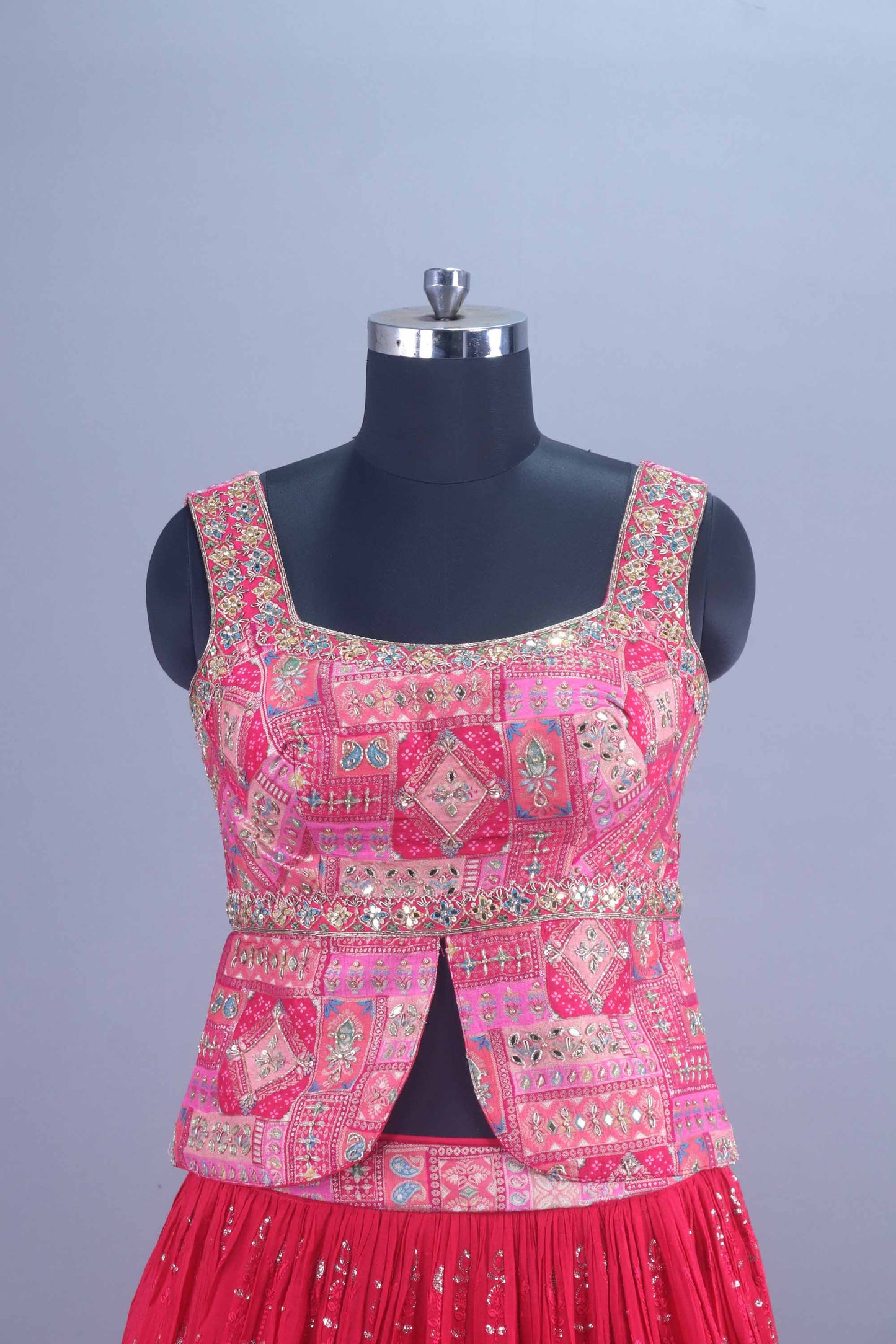 Designer Red Georgette Lehenga Choli Embroidered Dupatta