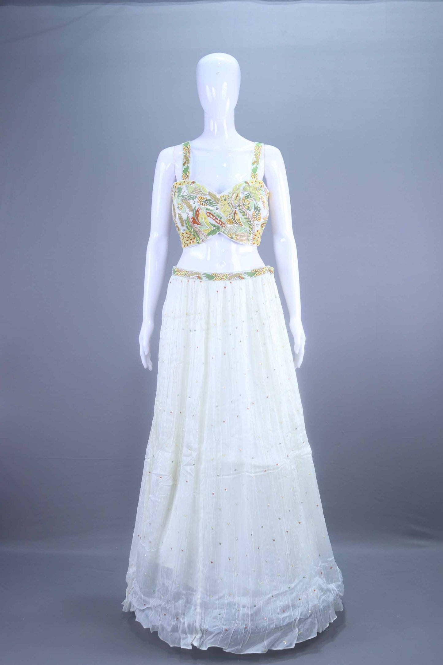 White Embroidered Lehenga Choli with Stylish Jacket Party Wear