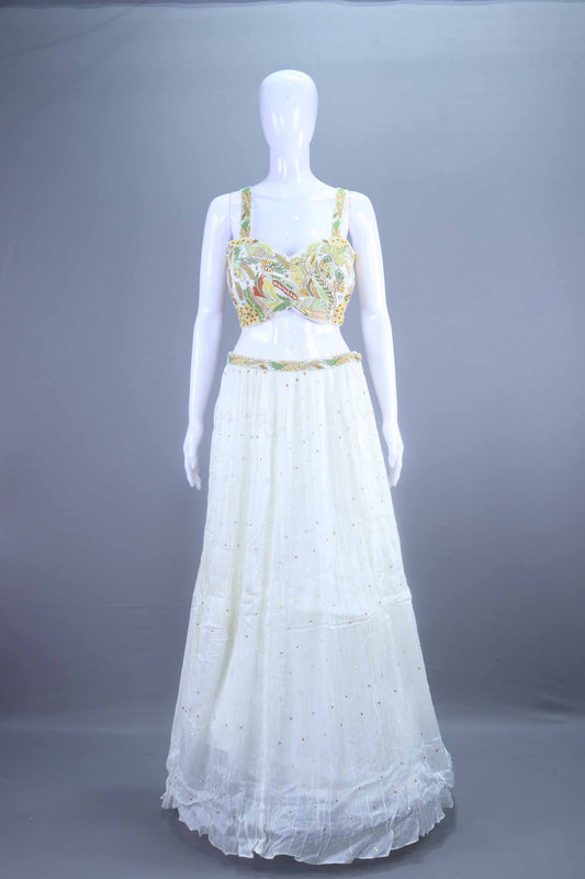 White Embroidered Lehenga Choli with Stylish Jacket Party Wear