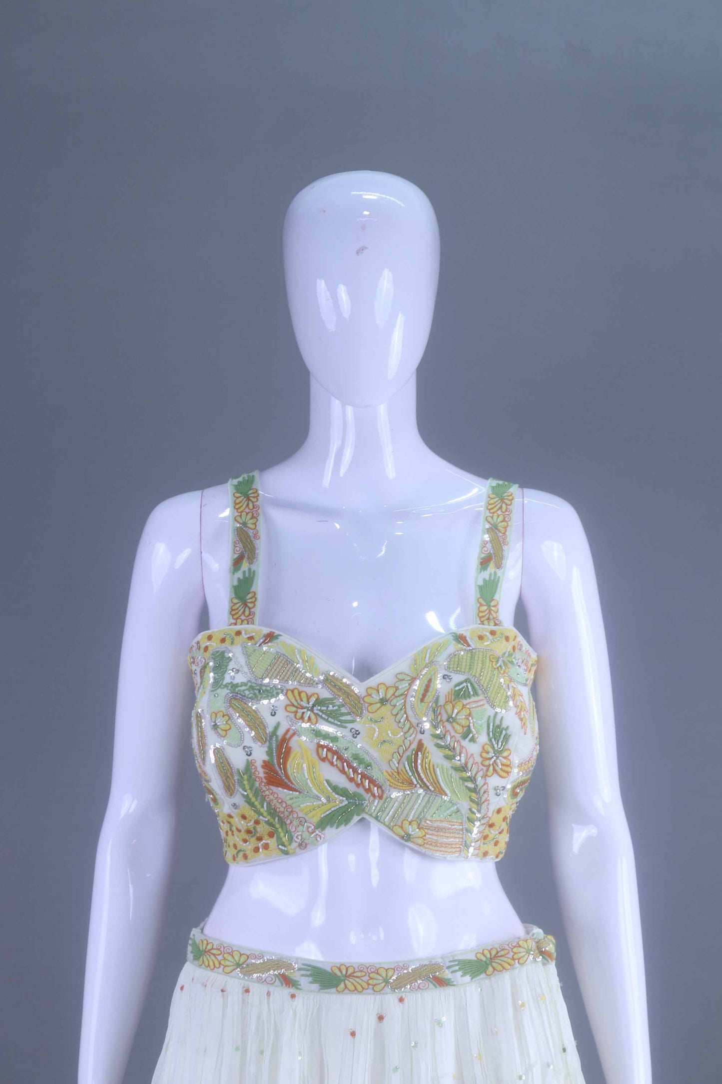 White Embroidered Lehenga Choli with Stylish Jacket Party Wear