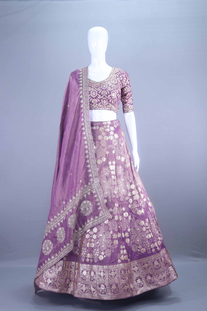 Mauve Embroidered Silk Lehenga Choli with Dupatta