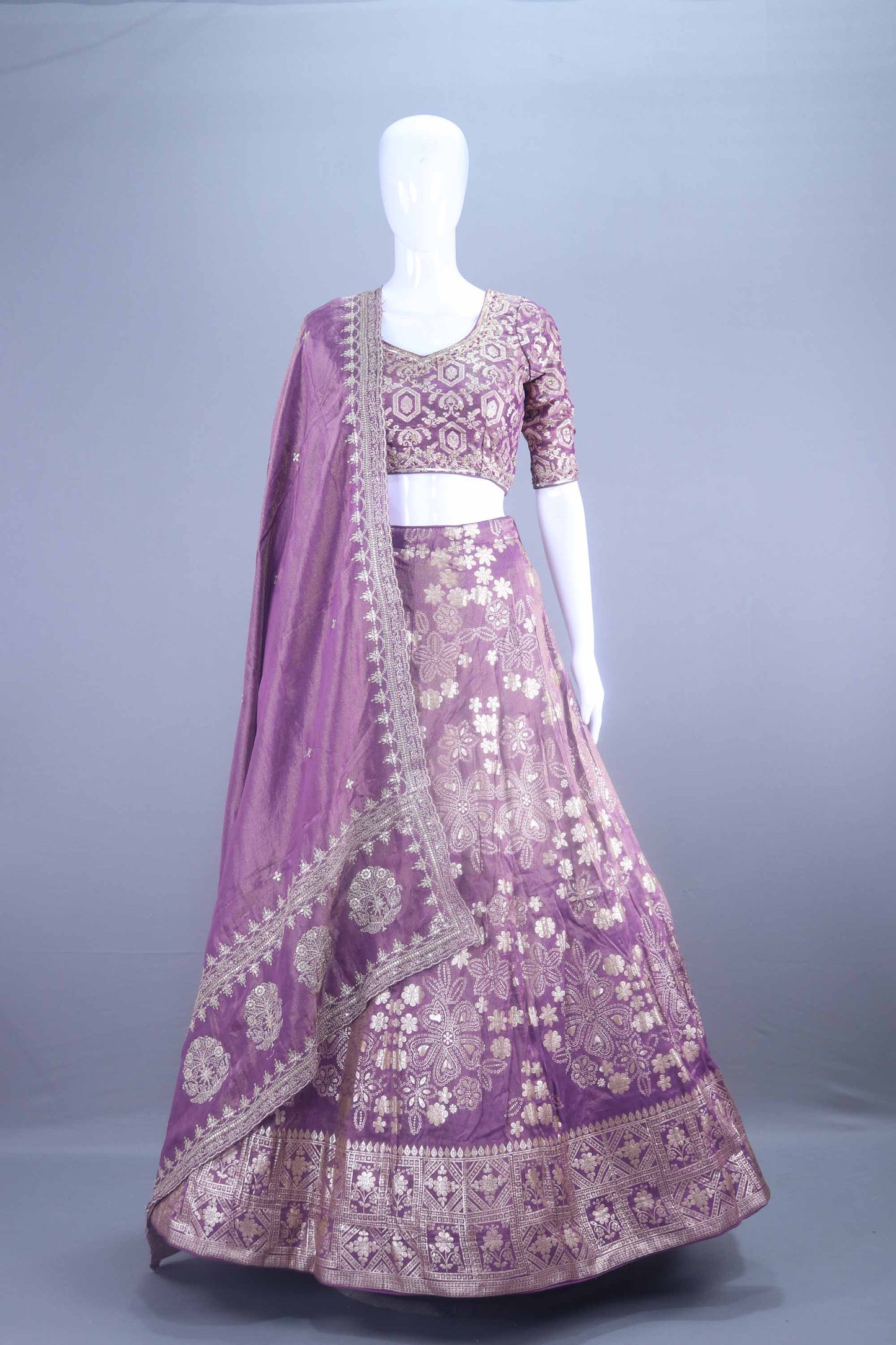 Mauve Embroidered Silk Lehenga Choli with Dupatta