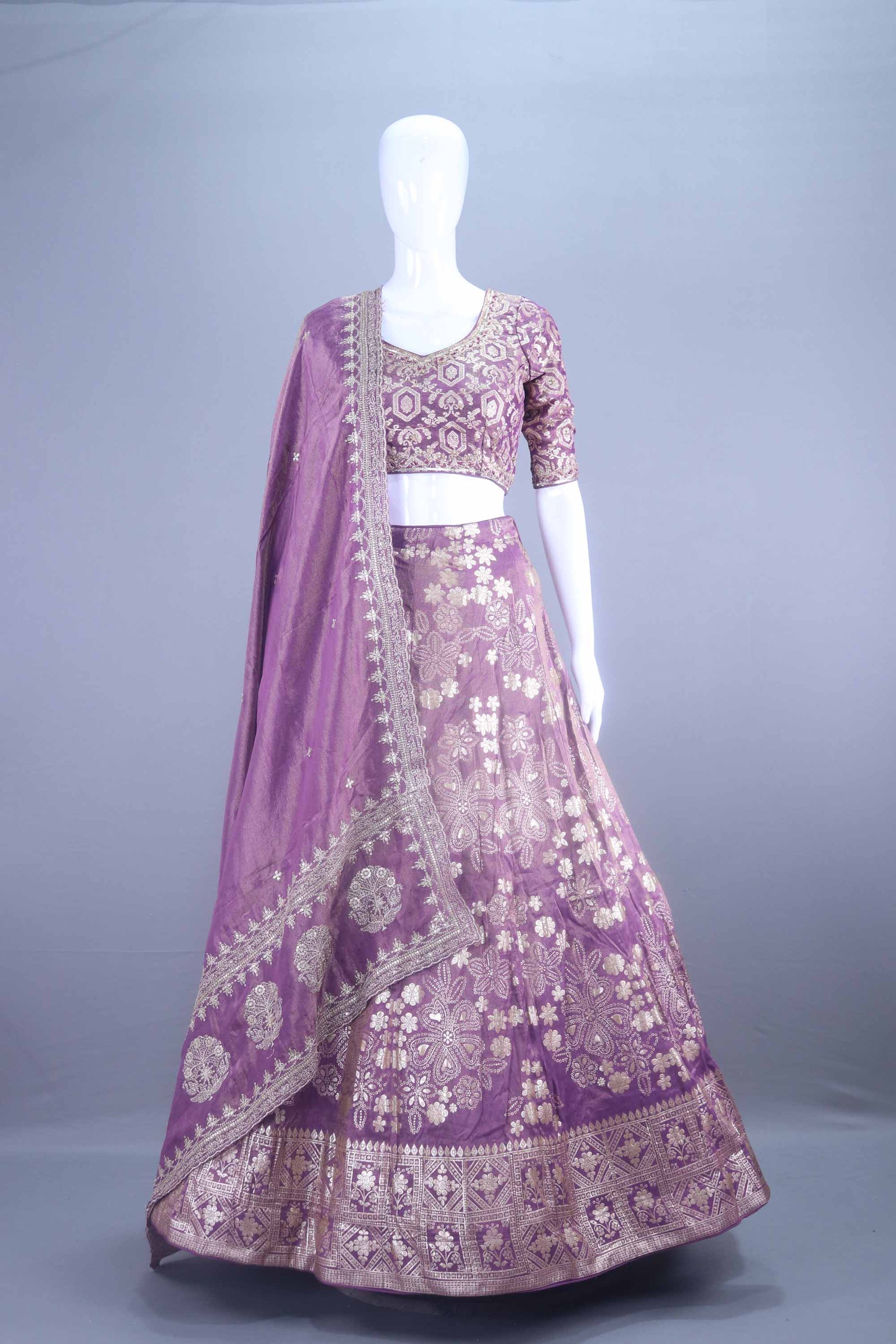 Mauve Embroidered Silk Lehenga Choli with Dupatta