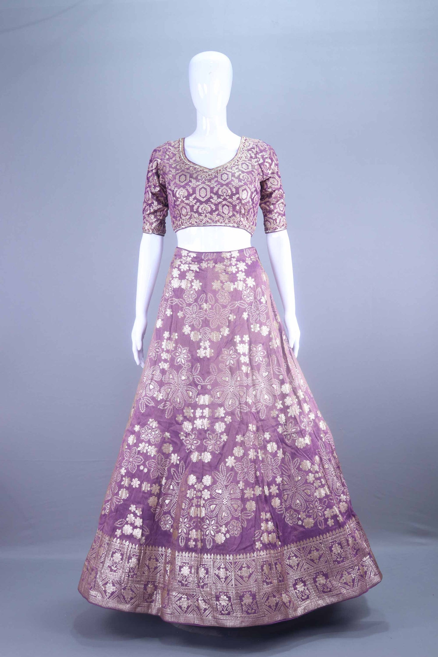 Mauve Embroidered Silk Lehenga Choli with Dupatta