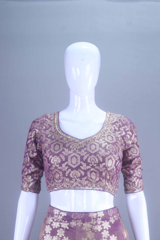 Mauve Embroidered Silk Lehenga Choli with Dupatta