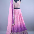 Designer Pink and Purple Ombre Embroidered Silk Lehenga Choli with Dupatta
