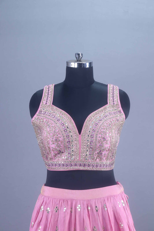 Designer Pink and Purple Ombre Embroidered Silk Lehenga Choli with Dupatta