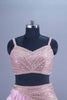 Pink Sequined Silk Lehenga Set with Stylish Draped Blouse