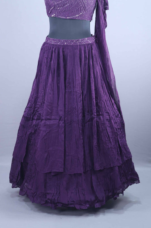 Stylish Purple One Shoulder Sequined Georgette Lehenga Set