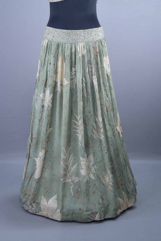Sage Green Lehenga Set with Sequined Blouse and Dupatta