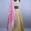 Mustard Yellow Mirror Work Lehenga Choli with Pink Banarasi Dupatta