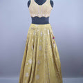Mustard Yellow Mirror Work Lehenga Choli with Pink Banarasi Dupatta