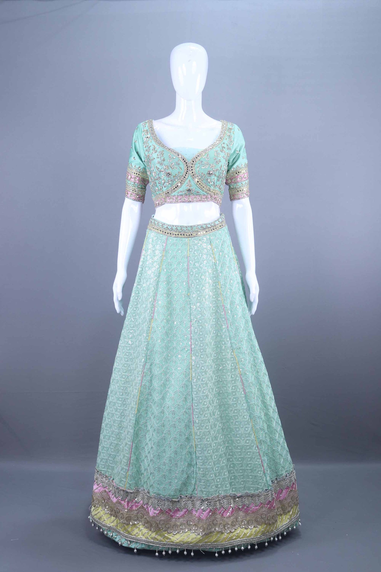 Mint Green Embroidered Net Lehenga Choli Designer Festive Wear