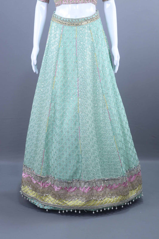 Mint Green Embroidered Net Lehenga Choli Designer Festive Wear