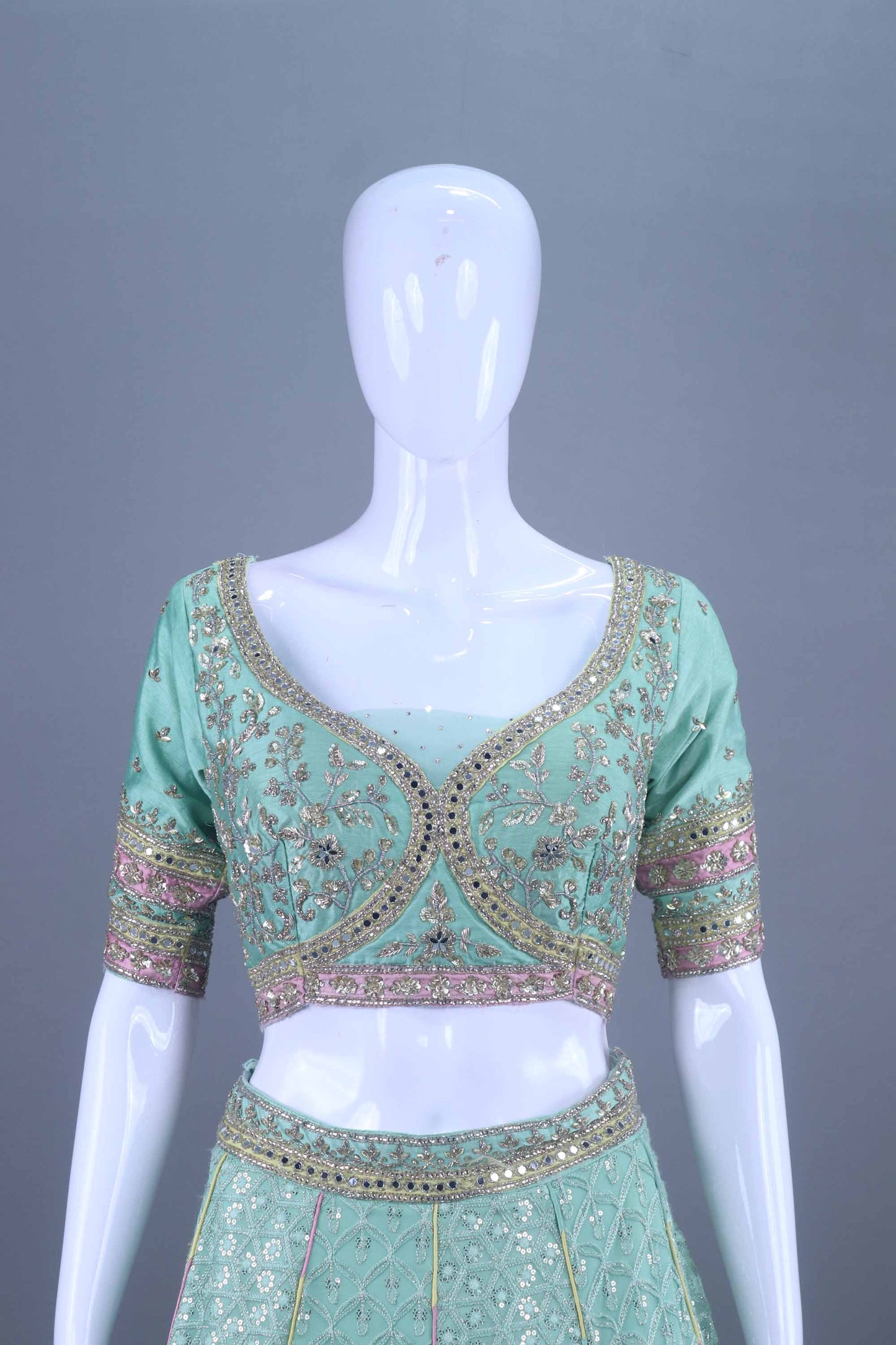Mint Green Embroidered Net Lehenga Choli Designer Festive Wear