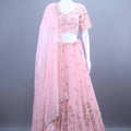 Pink Embroidered Net Lehenga Choli with Designer Dupatta 