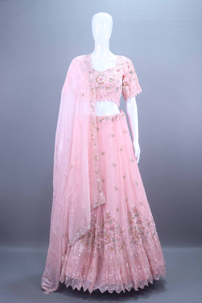 Pink Embroidered Net Lehenga Choli with Designer Dupatta 