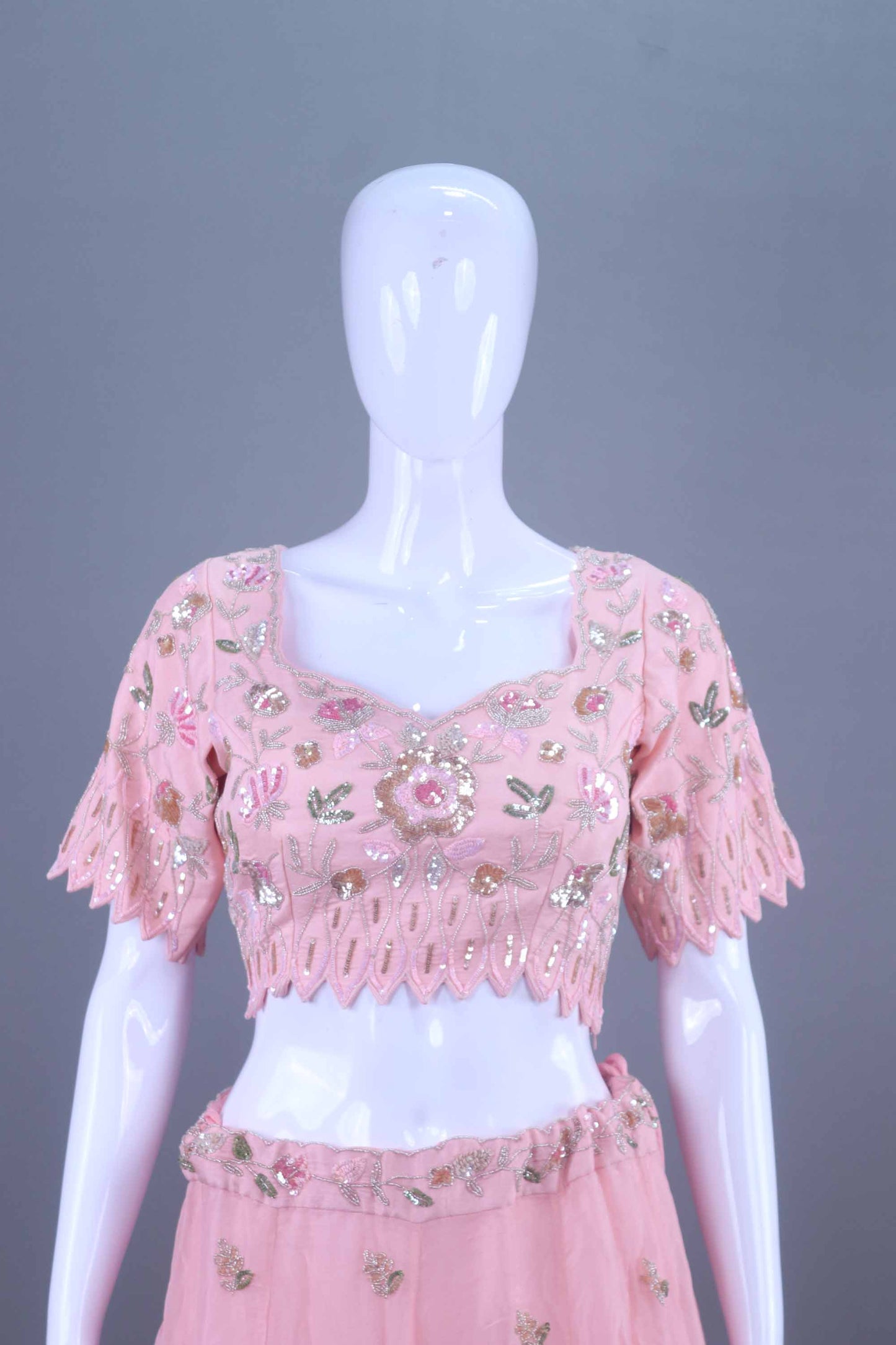 Pink Embroidered Net Lehenga Choli with Designer Dupatta