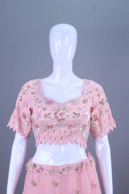 Pink Embroidered Net Lehenga Choli with Designer Dupatta