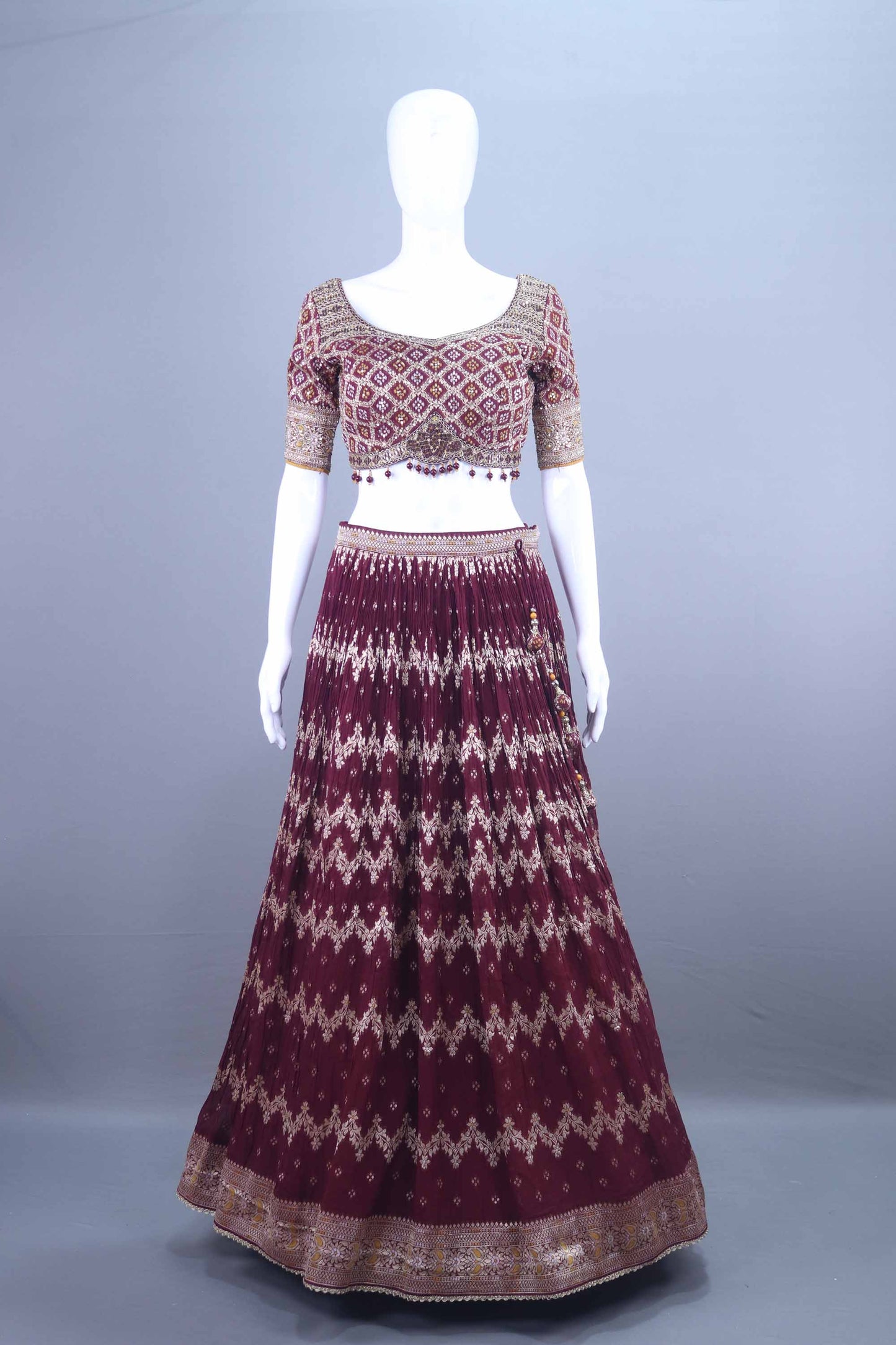 Designer Maroon Bandhani Silk Lehenga Choli with Heavy Blouse