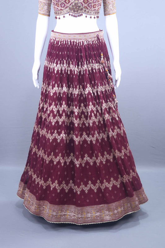 Designer Maroon Bandhani Silk Lehenga Choli with Heavy Blouse
