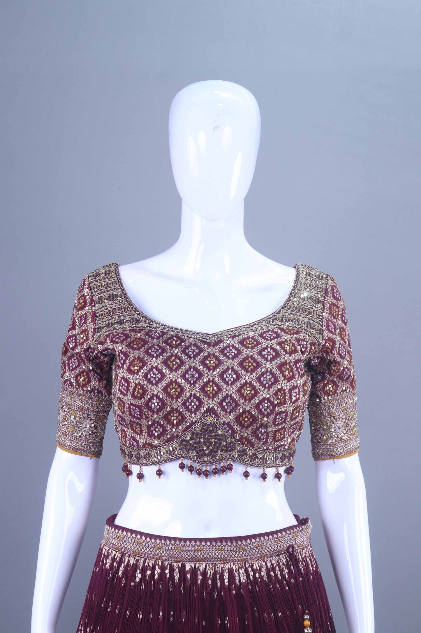 Designer Maroon Bandhani Silk Lehenga Choli with Heavy Blouse