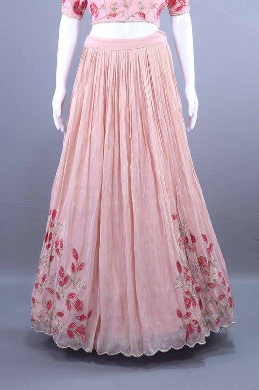 Peach Pink Embroidered Organza Lehenga Choli with Dupatta