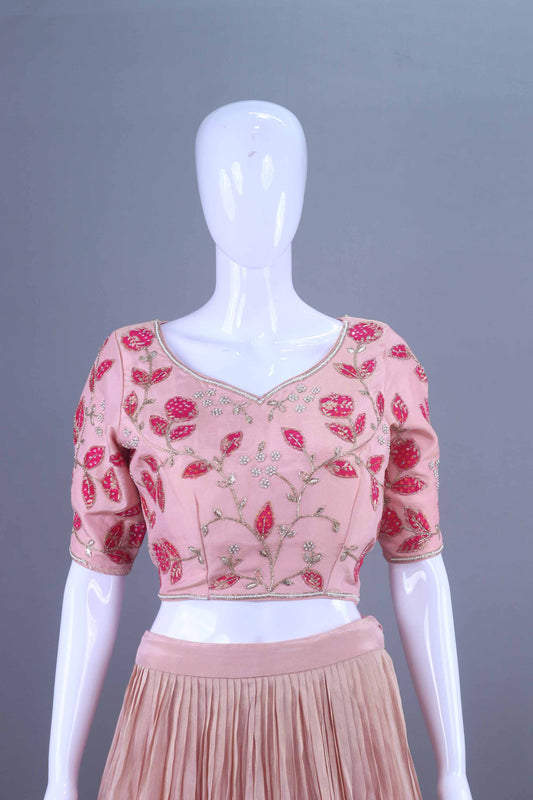 Peach Pink Embroidered Organza Lehenga Choli with Dupatta