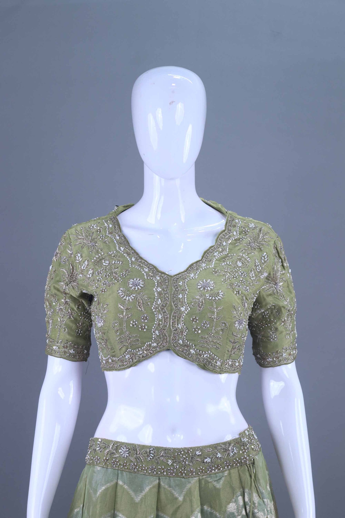 Designer Olive Green Silk Lehenga Choli with Tassel Detailing Dupatta