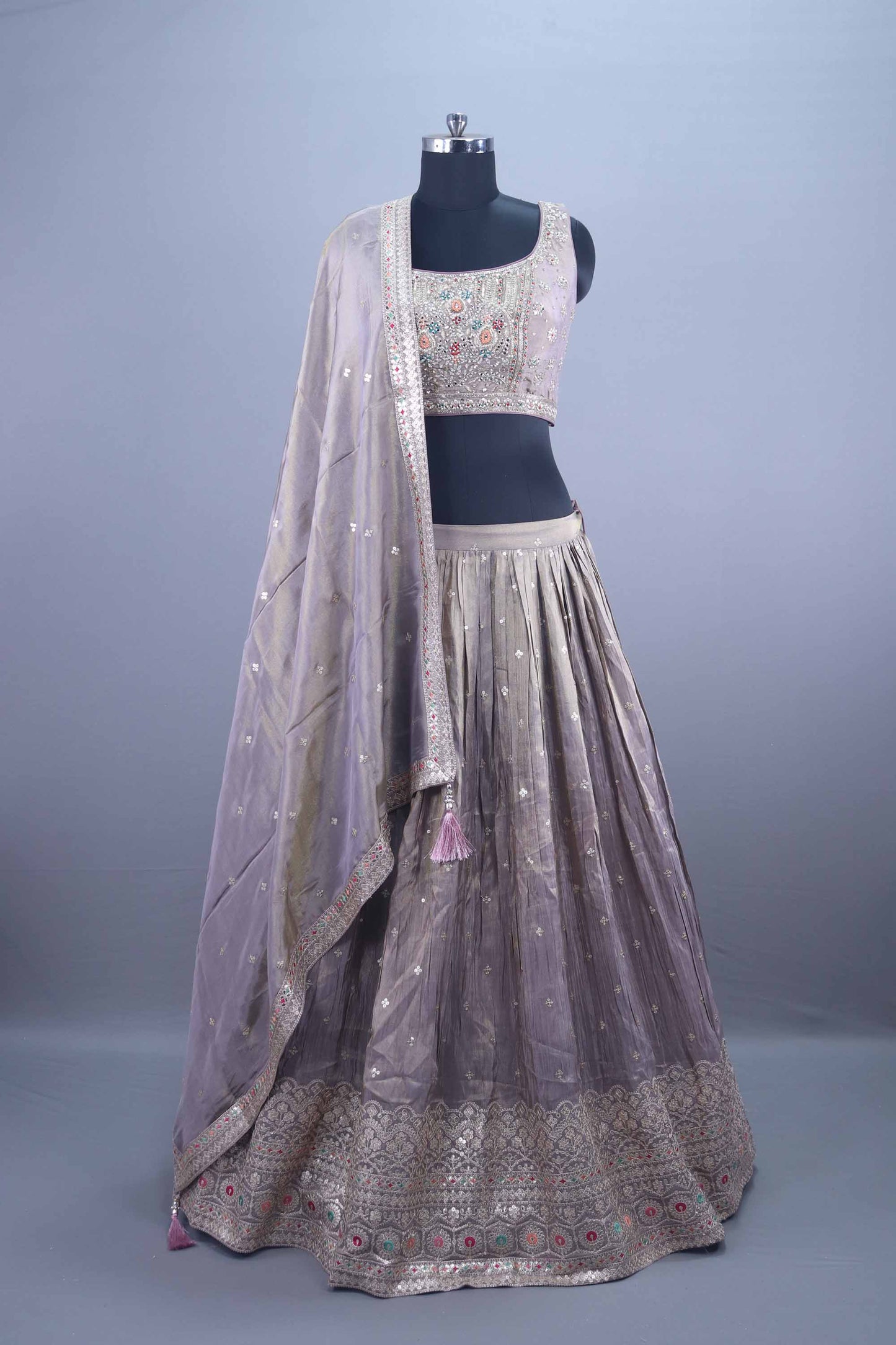 Designer Lavender Heavy Silk Lehenga Choli with Mirror Dupatta 