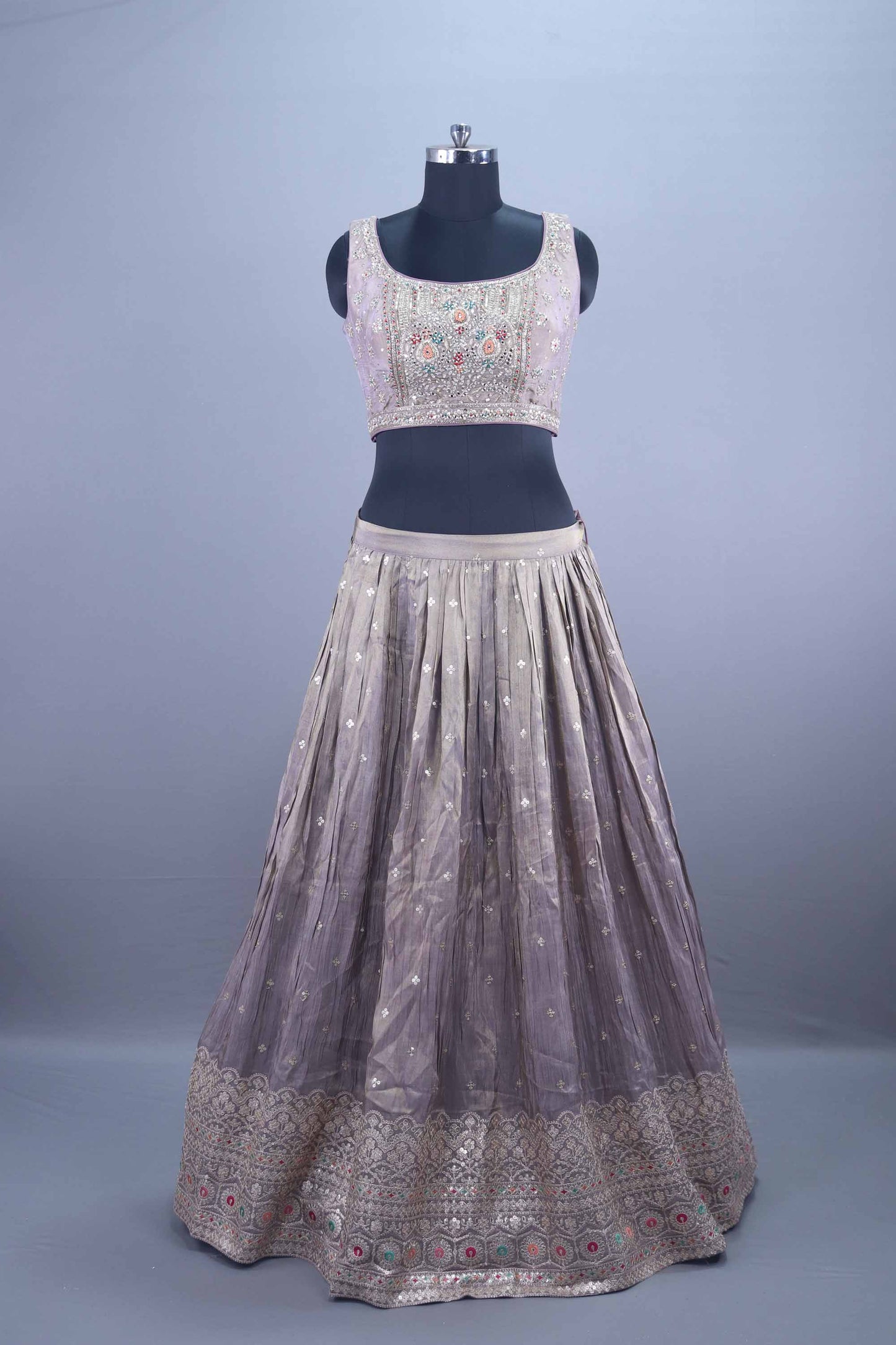 Designer Lavender Heavy Silk Lehenga Choli with Mirror Dupatta