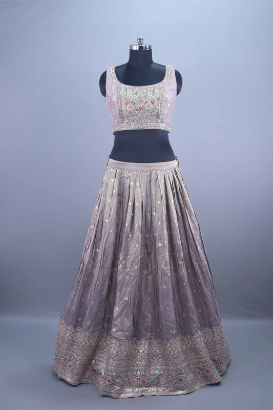 Designer Lavender Heavy Silk Lehenga Choli with Mirror Dupatta