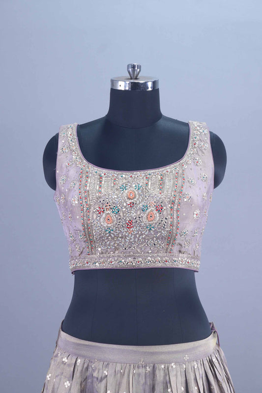 Designer Lavender Heavy Silk Lehenga Choli with Mirror Dupatta