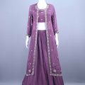 Plum Purple Embroidered Silk Crop Top Lehenga with Long Jacket