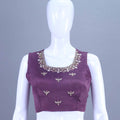 Plum Purple Embroidered Silk Crop Top Lehenga with Long Jacket