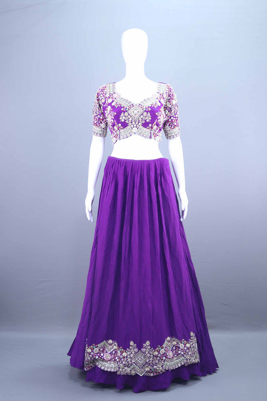 Royal Purple Embroidered Silk Lehenga Choli with Heavy Dupatta