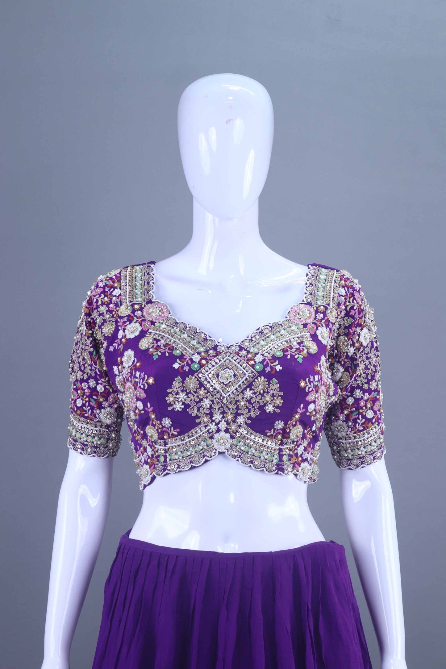 Royal Purple Embroidered Silk Lehenga Choli with Heavy Dupatta