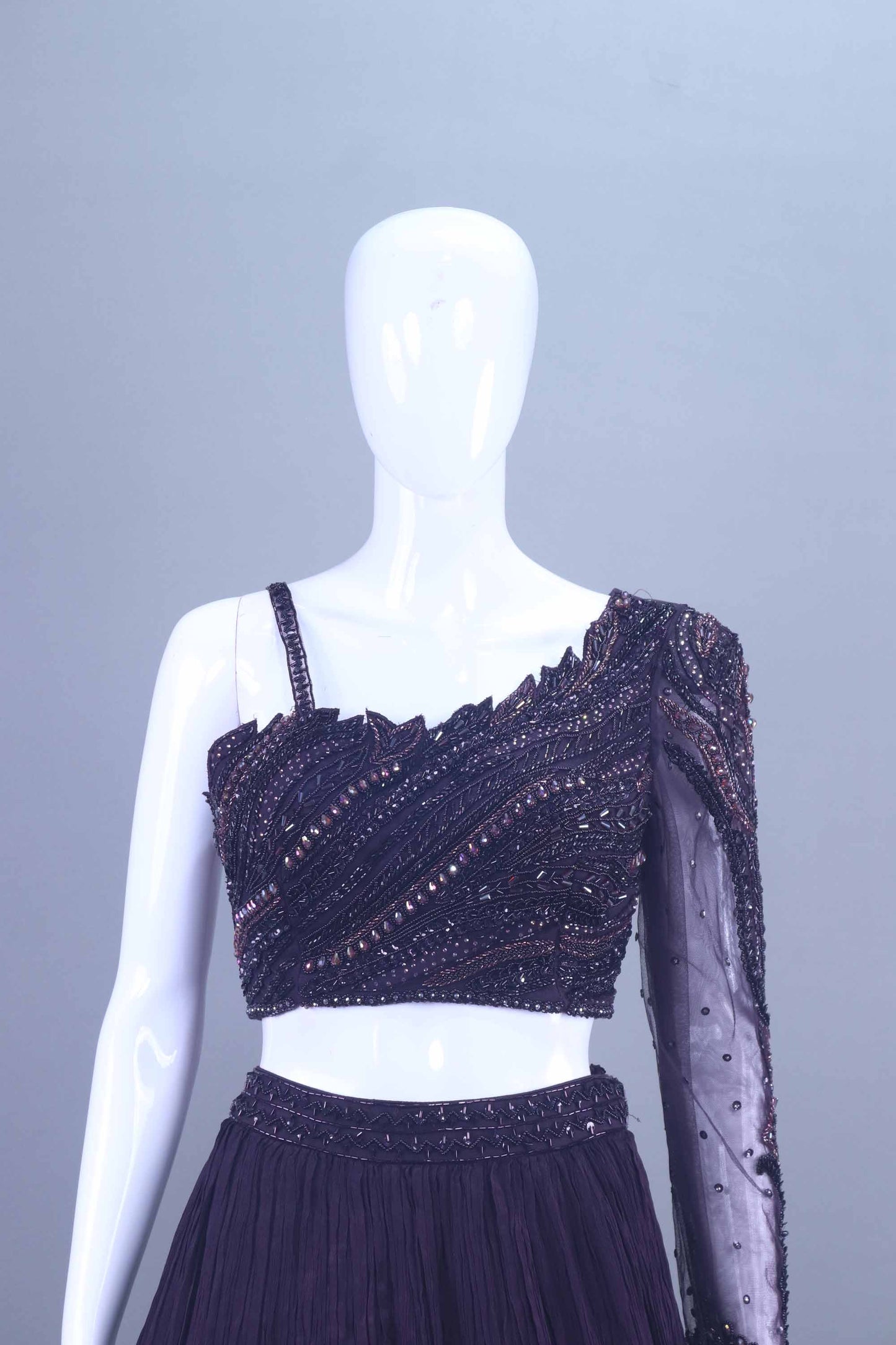 Designer Purple One Shoulder Embroidered Lehenga Choli