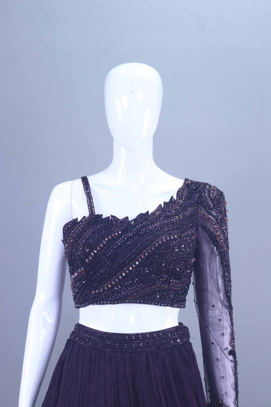 Designer Purple One Shoulder Embroidered Lehenga Choli